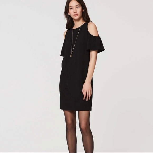 LOFT Black Cold Shoulder Embossed Dress - Picture 1 of 6
